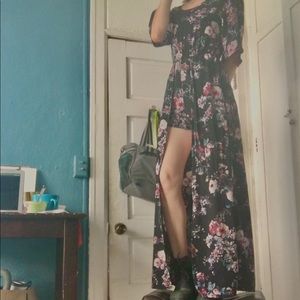 Low/high shorts/dress with floral pattern.